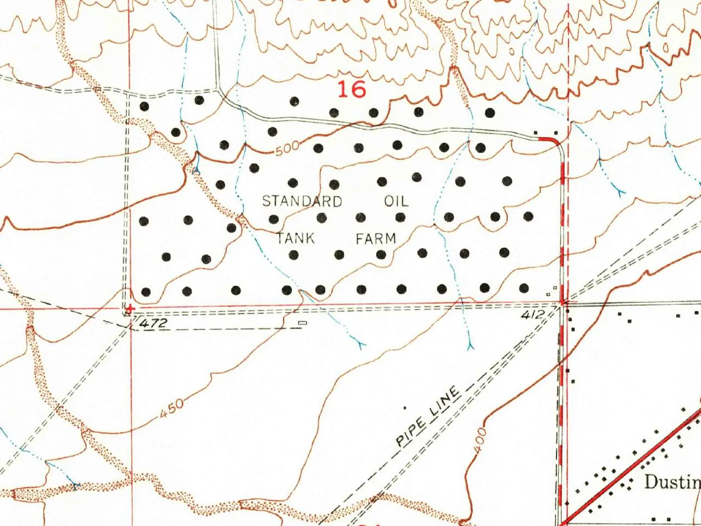 Detail of the 1950 USGS Taft, California topographic quadrangle showing clusters of mapped oil wells in the Elk Hills petroleum country